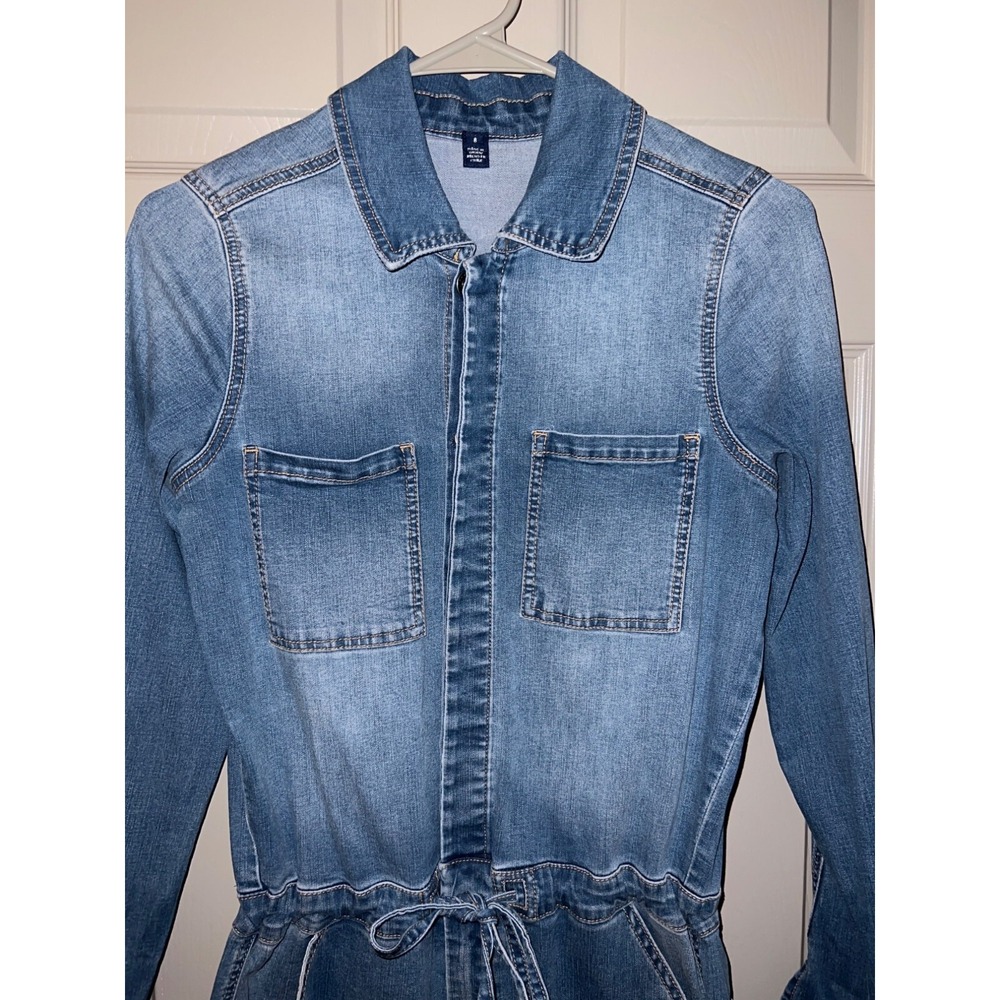 Scoop Women's Stretch Denim Jumpsuit – Size 8, Cropped, Drawstring Waist - Picture 3 of 15
